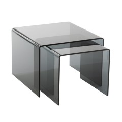 SIDE TABLE SMOKE SET OF 2 SMOKED GLASS     - CAFE, SIDE TABLES